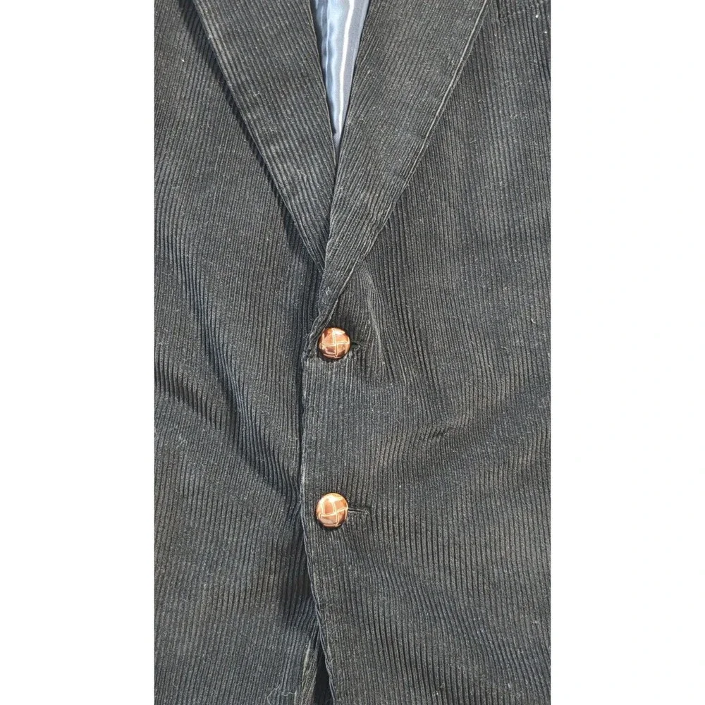 Club Uomo Men 52L Blazer Sport Coat Black Cotton Corduroy 2 Button Long Big Tall